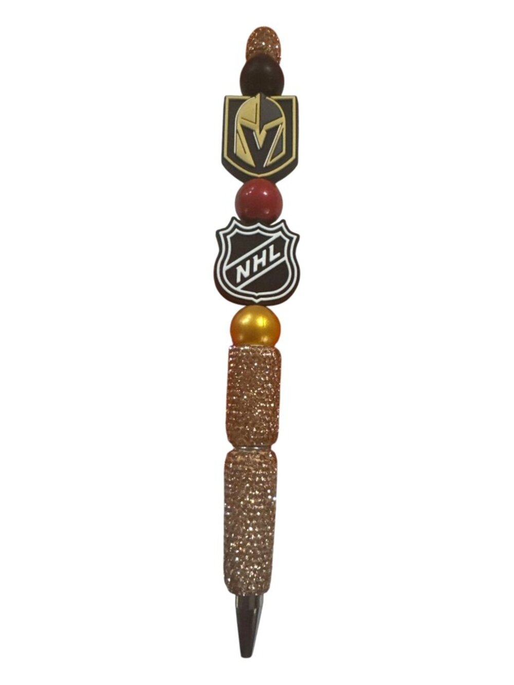 Vegas Golden Knights NHL Glitter Ballpoint Pen With Team Logos & Gold Accents
